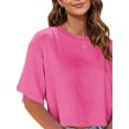 thumbnail image 2 of Women Half Sleeve Cropped T-Shirts Drop Shoulder Crop Tops Solid Color Basic Tees, 2 of 5