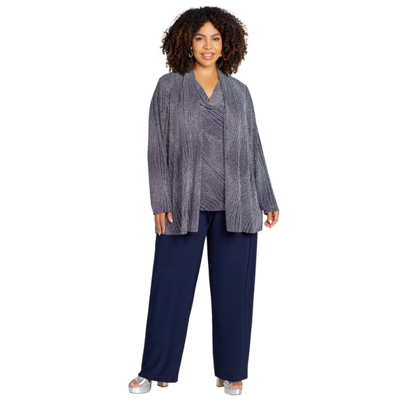 Catherines Women's Plus Size Shimmer Knit 3-Piece Pant Suit