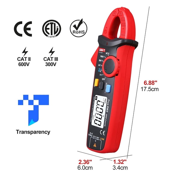 UT210e Digital Clamp Meter AC  Amp Meter Clamp Multimeter True  2000 Counts Voltmeter Continuity Tester Capacitor HVAC Tool Multi Tester