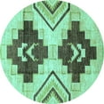 thumbnail image 1 of Ahgly Company Machine Washable Indoor Round Southwestern Turquoise Blue Country Area Rugs, 3' Round, 1 of 4