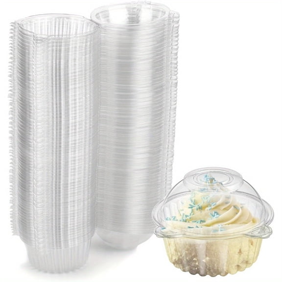 100 Pcs Individual Cupcake Holders, Thick Clear Plastic Dome Single Cupcake Carriers, Muffin Containers Cases Boxes Cups for Sandwiches, Hamburgers, Fruit, Salad & Party Favors