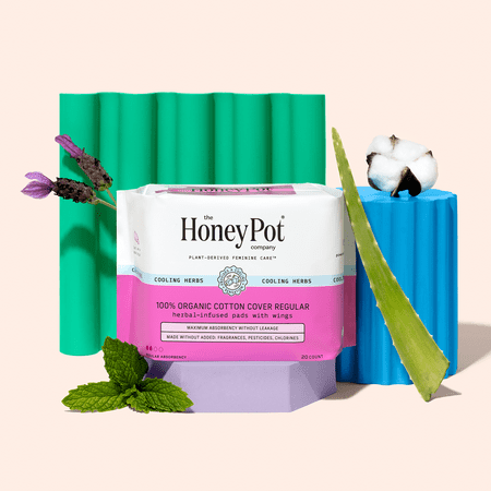The Honey Pot Company, Herbal Regular Pads with Wings, Organic Cotton Cover, 20 ct.