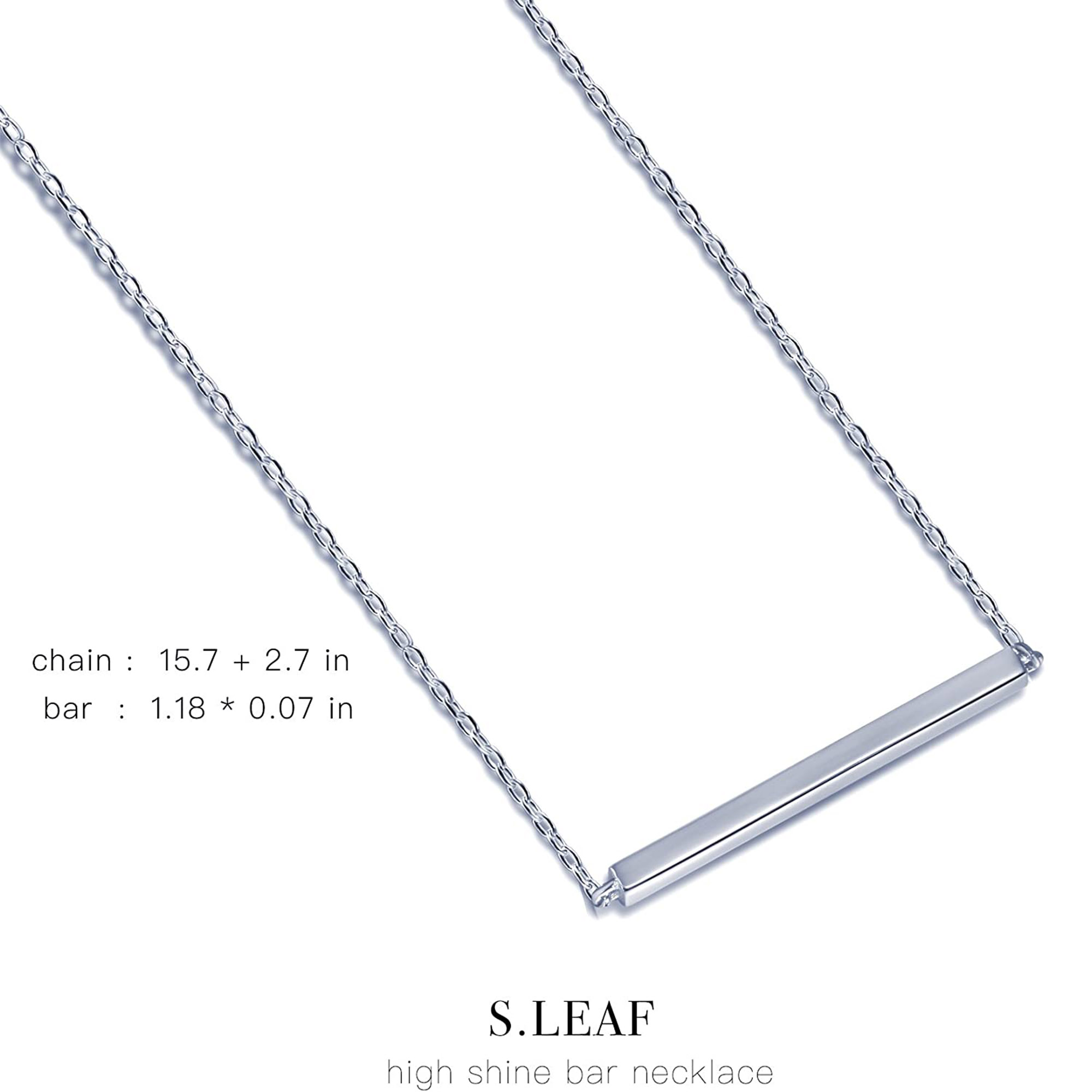 S.Leaf Bar Necklace for Women Bar Necklace Sterling Silver Dainty Necklace (Silver)