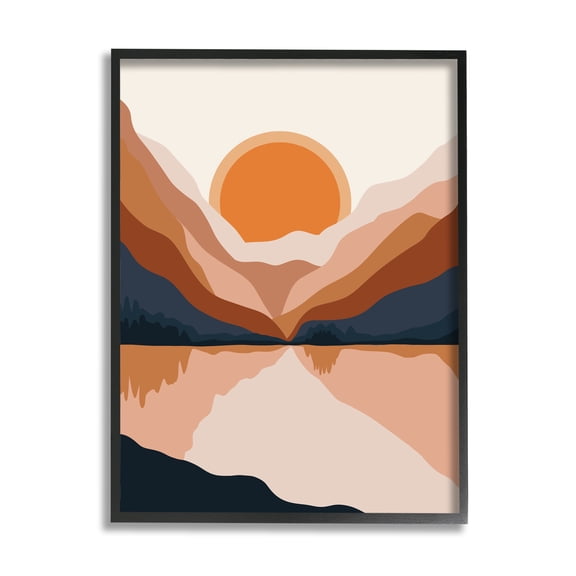 Stupell Industries Vibrant Orange Sunrise Minimal Mountain Lake Abstraction, 24 x 30, Designed by Ros Ruseva
