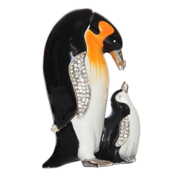 Crystal Bejeweled Trinket & Jewelry Box Penguin w Baby Nautical Decoration Novelty Gifts