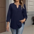 thumbnail image 6 of Button Down Shirts for Women 3/4 Length Sleeve Tops V Neck Blouses Business Casual Outfits Loose Fit Blue 2XL, 6 of 6
