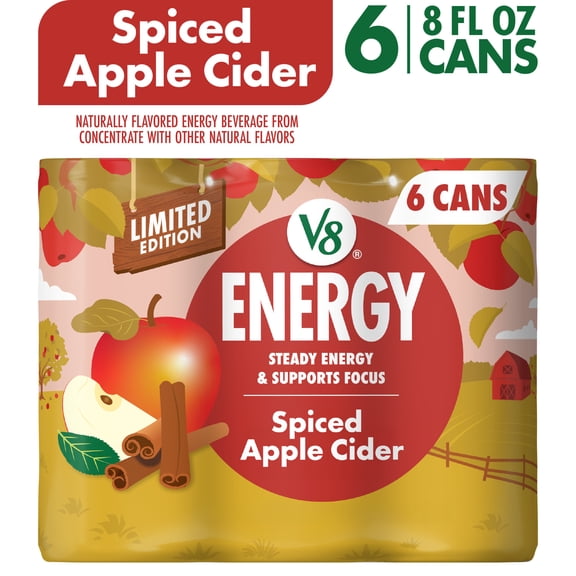 V8 Energy Spiced Apple Cider Energy Drink, 6 Count 8 fl oz