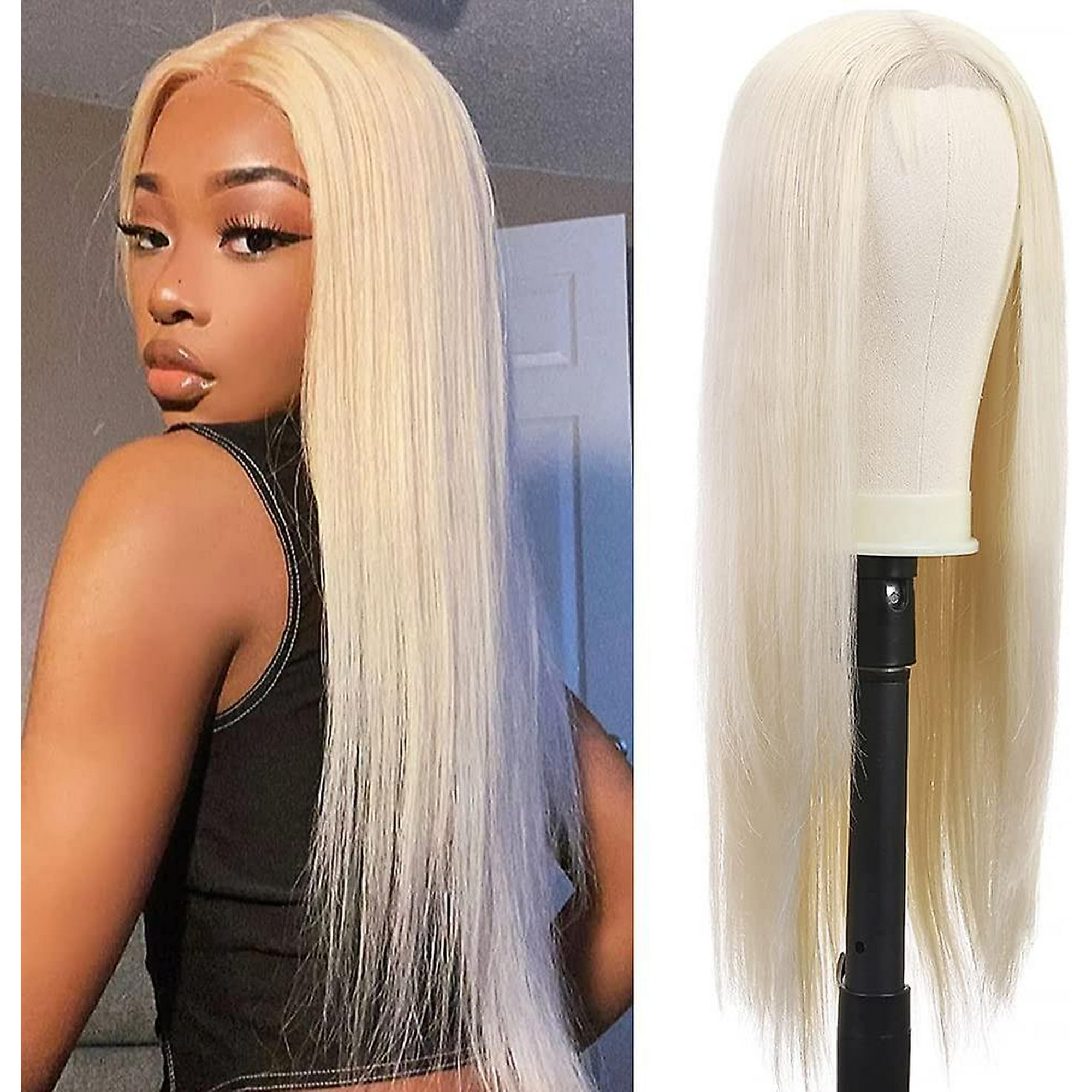 Blonde Wig Long Blonde Synthetic Lace Front Wigs Silky Straight 4x4 Lace Platinum Blonde Wig