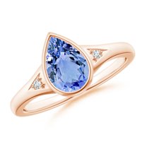 ANGARA Natural Bezel-Set Pear-Shaped 1.3 ct Tanzanite Ring with Diamonds in 14K Rose Gold for Women (Size-9x6mm) | December Birthstone, Anniversary, Jewelry Gift for Women | Natural Tanzanite Ring