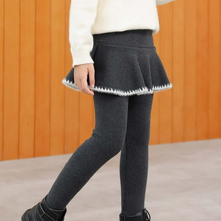 

DAETIROS Skin Friendly Printing Fashion Autumn Winter Cute Two-piece Elastic Girls Trousers Dark Gray
