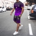 thumbnail image 2 of toraway Mens Suits Regular Fit Separates Men's Summer Tracksuit Plus Size Short Sleeve O Neck Athletic Suit Casual Color Block Drawstring Waist Tracksuit Set XL, 2 of 4