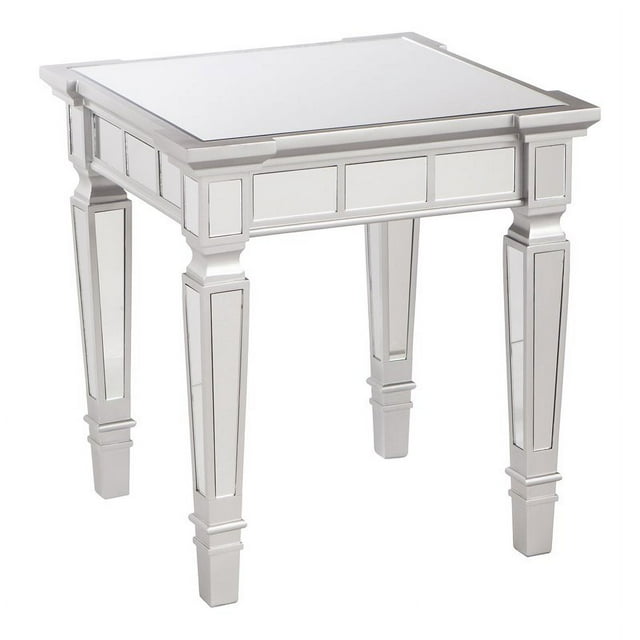Meubles SEI Glenview Table de Chevet Carrée en Bois Miroir en Argent Mat