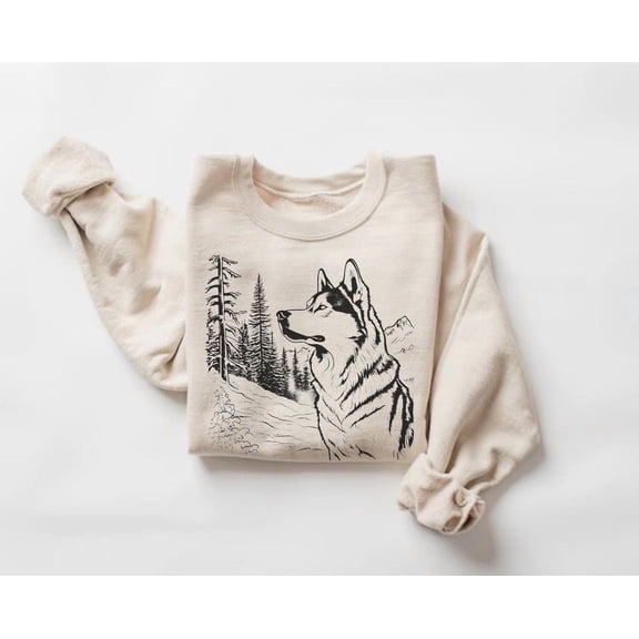 Retro Husky Sweatshirt, Vintage Style Wildlife Crewneck Sweater, Outdoor Adventure Apparel, Dog Lover 495 Tshirt All Size S-5XL