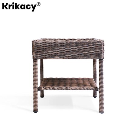 krikacy Cambridge Double Wicker Side Table HIPS Plastic Wood Outdoor End Table, All Weather Rattan Furniture