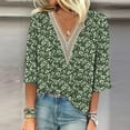 thumbnail image 2 of Susanny Dressy Blouses for Women Pants Floral V Neck Party Shirts Half Elbow 3/4 Length Sleeve Lace Crochet Work Tops Plus Size Tshirt Plus Size Army Green M, 2 of 3