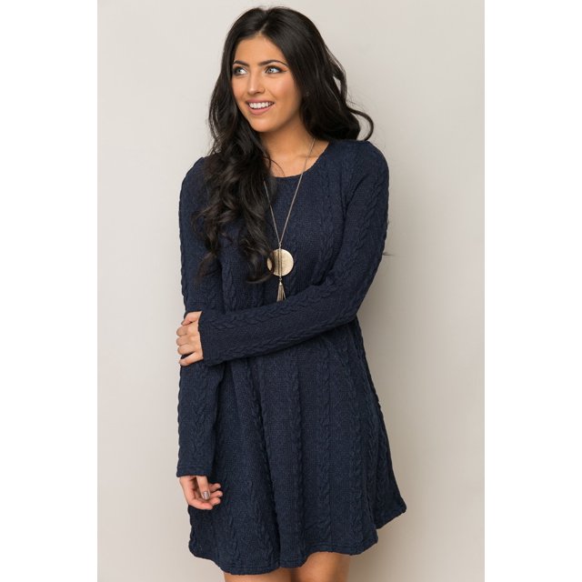 Vestido de punto para mujer, vestido suéter, vestidos elegantes de invierno, manga larga, cuello redondo liso, mini vestido, manga larga de invierno