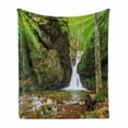 thumbnail image 1 of Waterfall Soft Flannel Fleece Throw Blanket, Waterfall in Spring Season Like Winter in Bulgaria with Trees and Bushes, Cozy Plush for Indoor and Outdoor Use, 50" x 70", Green and White, by Ambesonne, 1 of 6