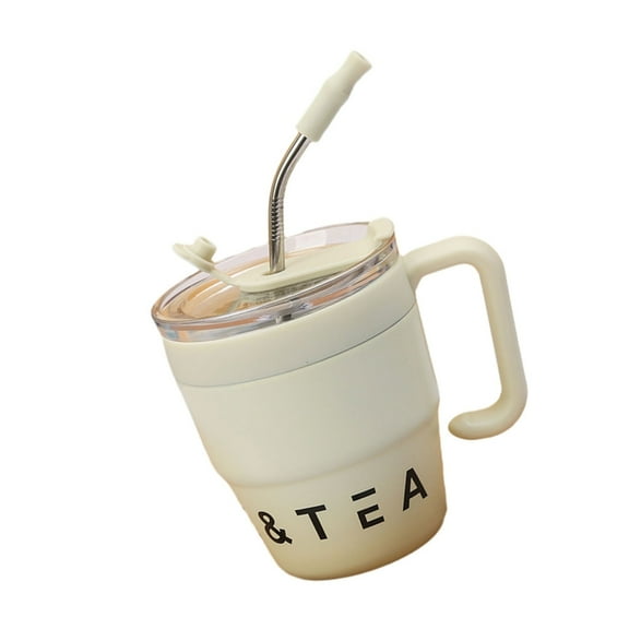 480ML Coffee Cup with Handle and Straw Lid Portable Bottle Insulated Mug Stainless Steel for Office Outdoor