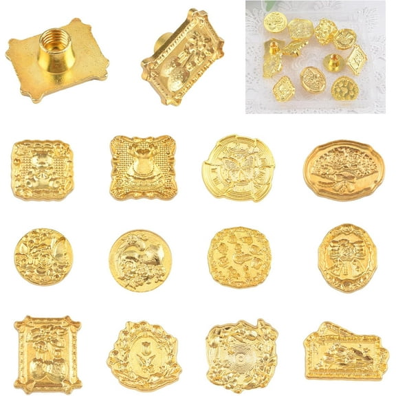 Wax Seal Stamp Heads Set, 12 PCS Tea Party Theme Seal Stamp Replacement Brass Heads Wax Stamp Head for Wedding Invitations Envelopes Craft