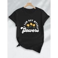thumbnail image 2 of Stretchable Fabric] Women's Floral Print Graphic T-Shirt, 100% Cotton Knit Fabric, Casual Crew Neck Short Sleeve Top with "I Can Buy Myself Flowers" Applique, Regular Fit Summer Tee Tee For Adult, Me, 2 of 6
