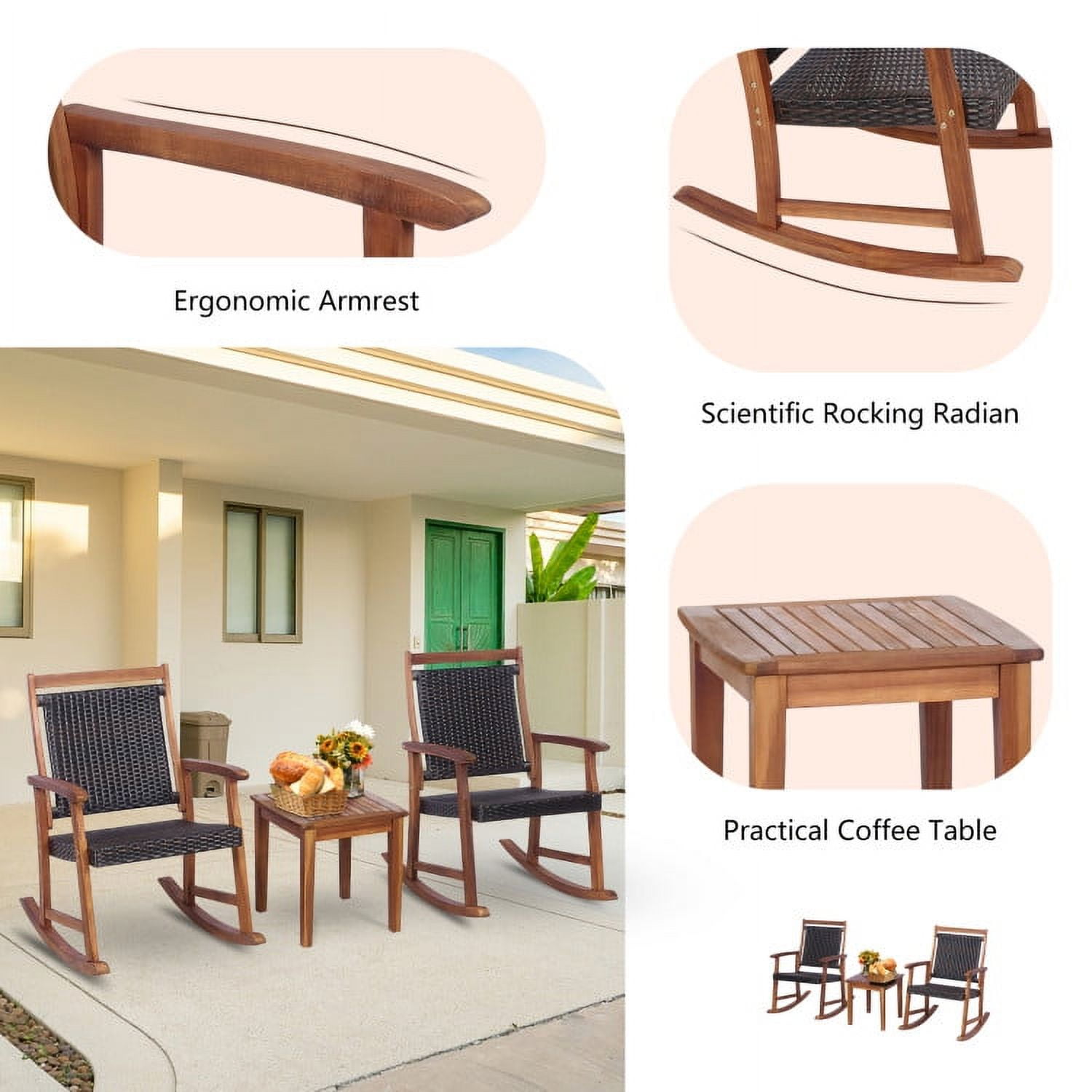 Aimee Lii 3 Pieces Acacia Wood Patio Rocking Chair Set with Side Table, Outdoor Patio Furniture Set Aimee Lii 3 Pieces Acacia Wood Patio Rocking Chair Set with Side Table, Outdoor Patio Furniture Set
