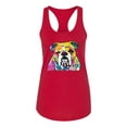 thumbnail image 2 of Wild Bobby Dean Russo Neon Colorful Pug Dog The Bulldog Dog Lover Women Racerback Tank Top, Red, X-Large, 2 of 5
