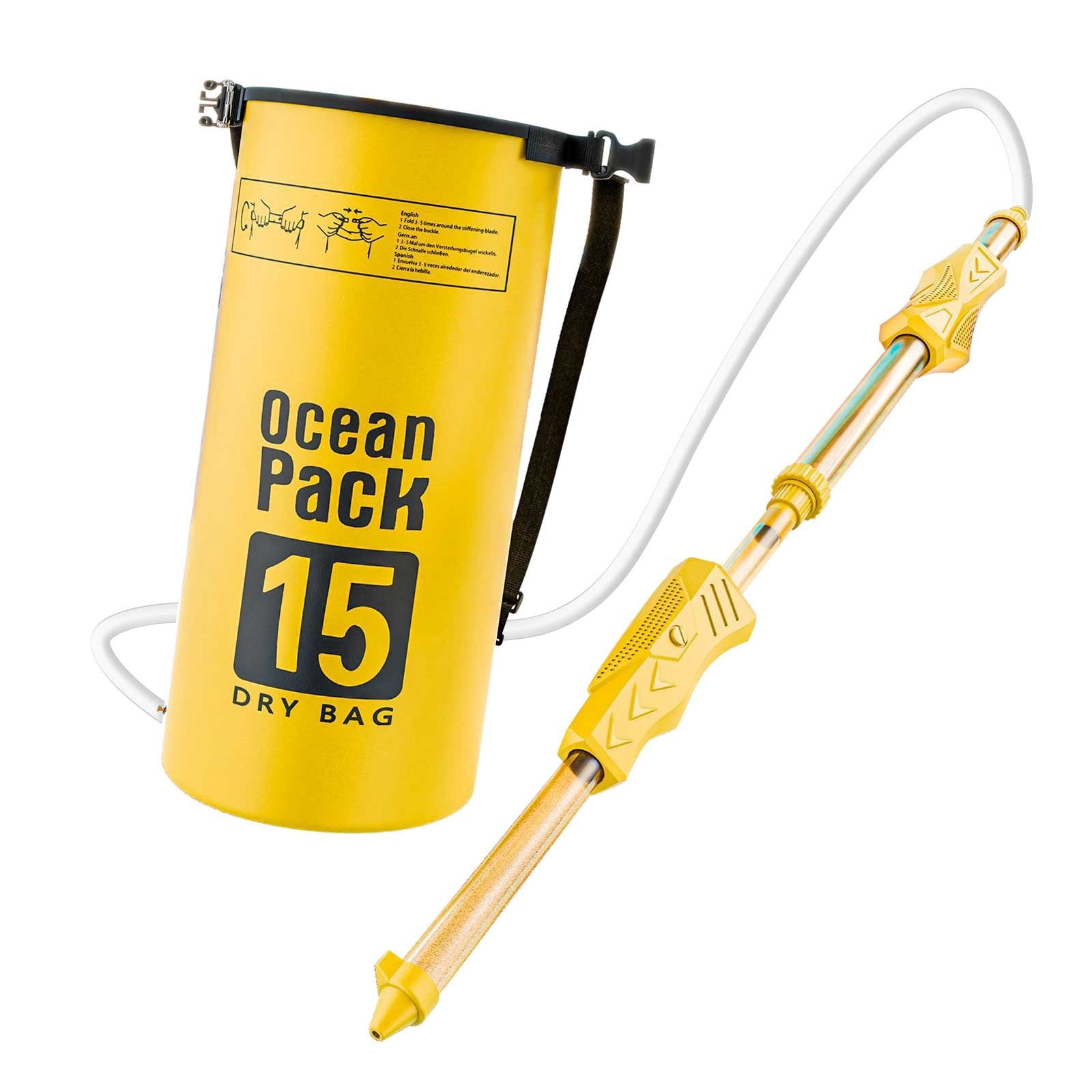 Pull-Out Backpack Water Cannon - Large Dry Bag, 15M Range, High Pressure Water Blaster Adjustable Straps, Ergonomic for Beach, Pool, Outdoor