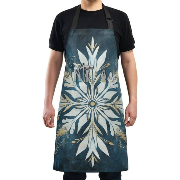Kitchen Apron with 2 Pockets Adjustable waterproof Cooking Aprons for Women Men Chef Snowflake Of White Feathers