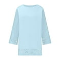 thumbnail image 3 of Women's Lace Short Sleeve Round Neck T Shirt Casual Outdoor Comfortable Blouse Top For Spring Summer Fall Tech T Shirt Womens Running Tee Shirts Womens Long Sleeve T Shirts Long Sleeves Women Casual, 3 of 5