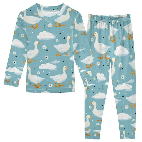 joogoo Duck Floral 2 Piece Long Sleeve Tee and Pants Cotton Pajama Set 5Y