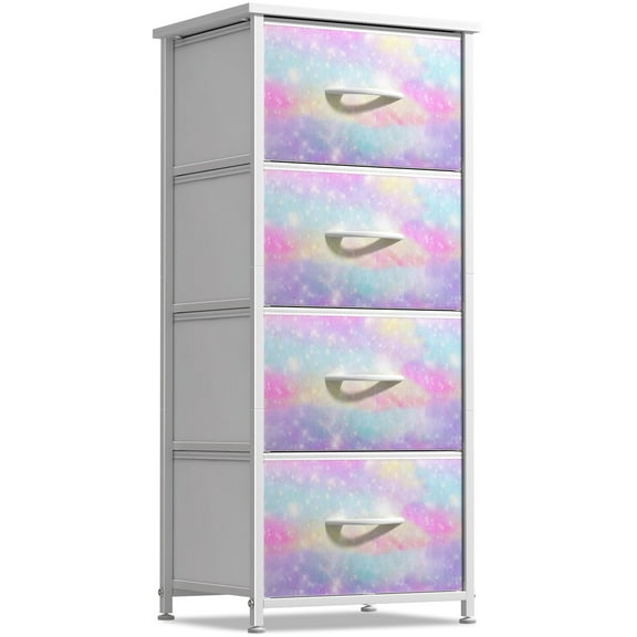 GGI International 4 Drawer Bedside Nightstand Chest Tower Bedroom Dresser, Pastel Colors Tie-Dye Sparkle