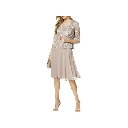 Ann Taylor Petite Dresses - R&M Richards Womens Petites Lace Sequined Dress With Jacket