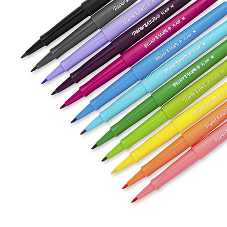 Paper Mate Point Guard Flair Bullet Point Stick Pen, Assorted Colors, .7mm, 12/Set