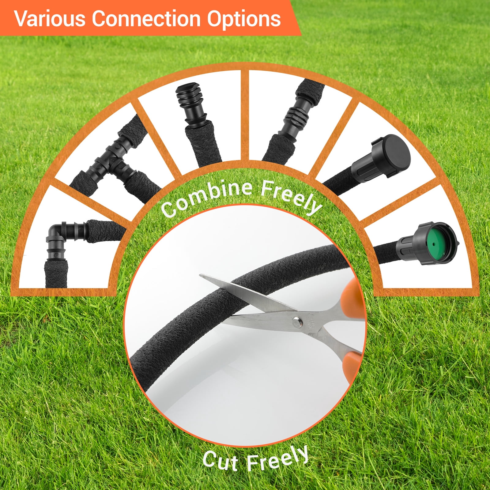 TLGREEN Soaker Hose Kit 50 ft 1/2", with Solid Brass Connectors, Heavy Duty Drip Hose to Save 70% Water, for Garden, Lawn and Yard