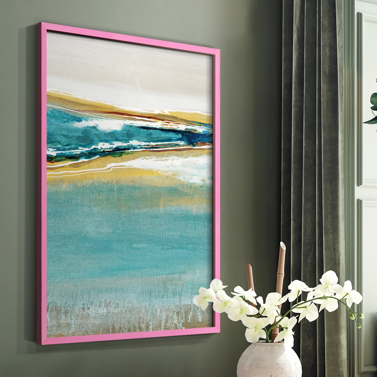 Aqua Quartz V1 Framed Print in Pink Solid Wood Framed Print No Nail Hanging