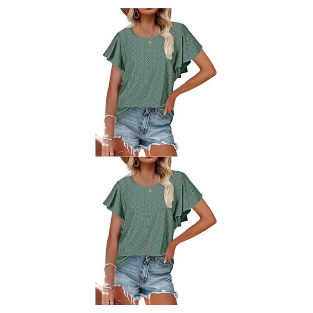 Minnieouse Camiseta de mujer con volantes de Color sólido cuello estética linda blusa suelta fiesta noche Club verano Top niñas ropa Type15 NO15