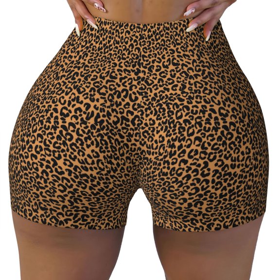 Xecao Leopard Print Workout Shorts for Women Soft Smooth Gym Yoga Scrunch Active Tennis Workout Running Shorts