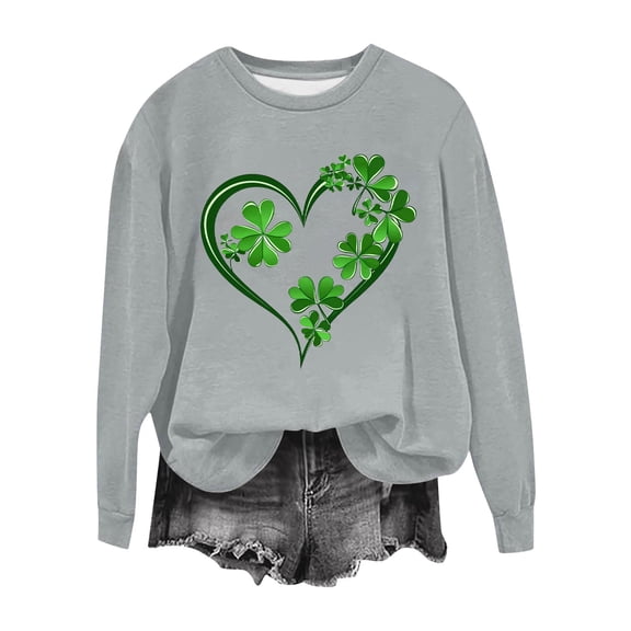 Dgankt Long Sleeve Shirts for Women St. Patricks Day Print Round Neck Loose Tshirt Womens Tops,Sizes S-2XL