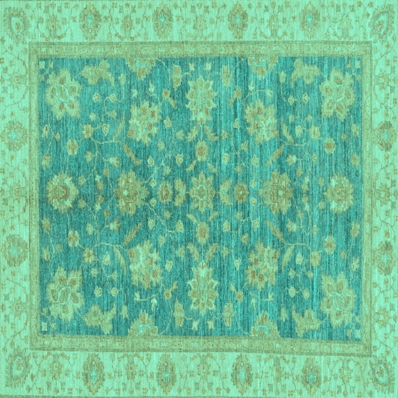 Ahgly Company Indoor Square Abstract Turquoise Blue Modern Area Rugs, 7' Square