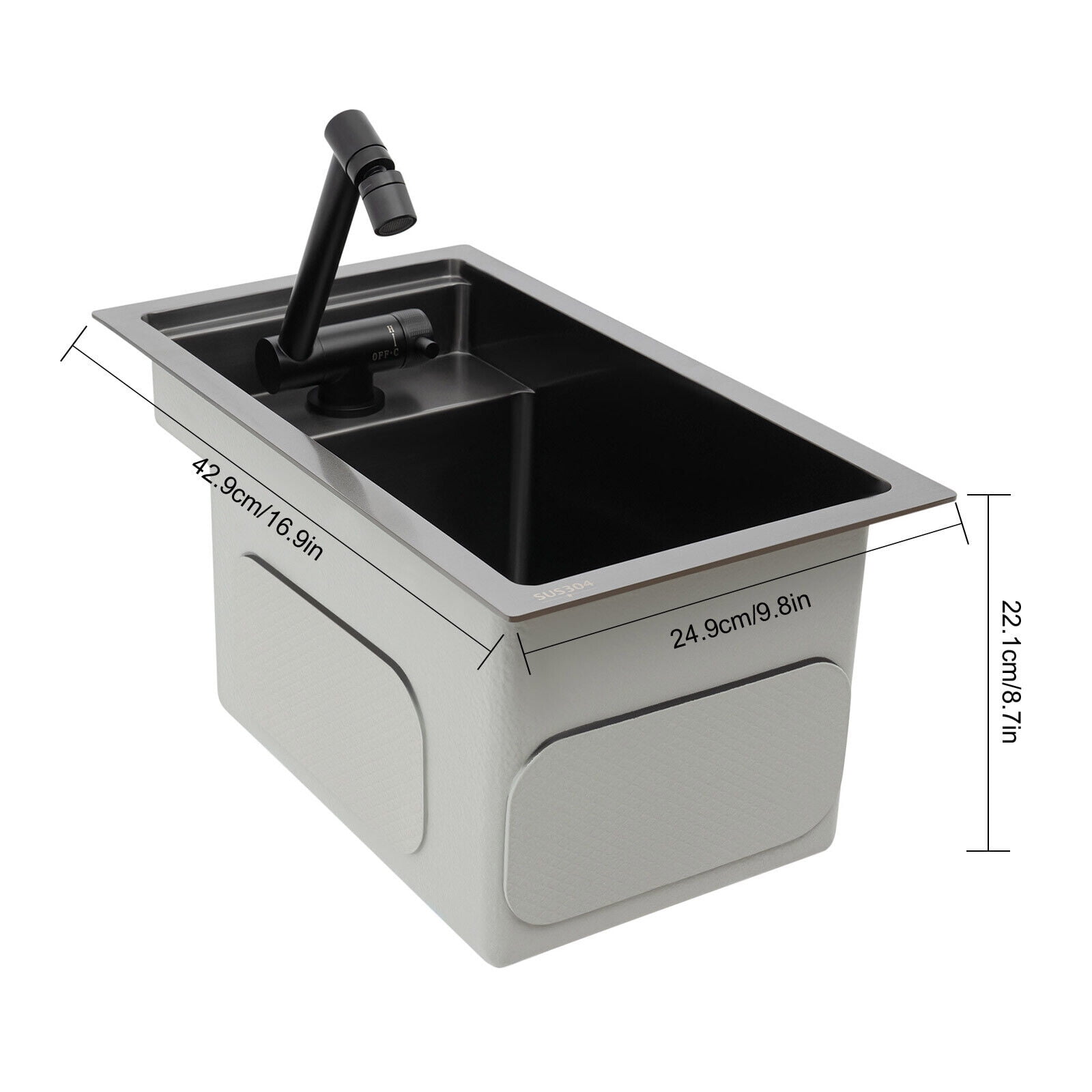 Stainless Steel Utility Sink Workstation Square Single Bowl Kitchen Bar Sink with Lid Faucet