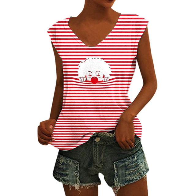 Gpoecd Camisoles à Col en V pour Femmes Mode Décontractée Coupe Ample à Rayures Sans Manches pour l'Été Usage Quotidien Camisoles pour Femmes Rouge_005,TTG