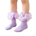 thumbnail image 2 of Girls Princess Ruffle Lace Ankle Socks, Cute Organza Frilly Trim Short Socks, Kids Ballet Dance Dress Socks, Soft Breathable Cotton Fashion Party Costume Socks for Girls Purple 2XS, 2 of 7