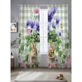 thumbnail image 2 of Spring Easter Sheer Curtains 96 Inch Length 2 Panels Set Window Treatments, Purple Floral Summer Botanical Green Plaid Rod Pocket Semi Curtains for Living Room/Bedroom/Kitchen Décor, 104"W x 96"L, 2 of 7