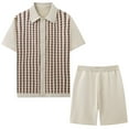 thumbnail image 5 of Mrmaere Men's Collared Button Down Shirt and Shorts Set Short Sleeve 2 Piece Striped for Casual Street Beige L, 5 of 6