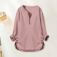 thumbnail image 3 of Womens Long Sleeve Shirts V Neck Side Button Loose Cotton Linen Long Sleeve Blouses Oversized Tshirts for Women, 3 of 3