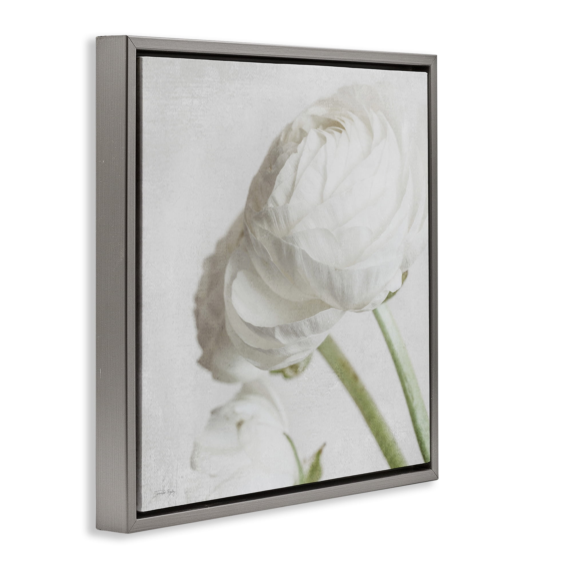 Stupell Industries Charming White Peony Botanical & Floral Painting Gray Floater Framed Art Print Wall Art, 25 x 25