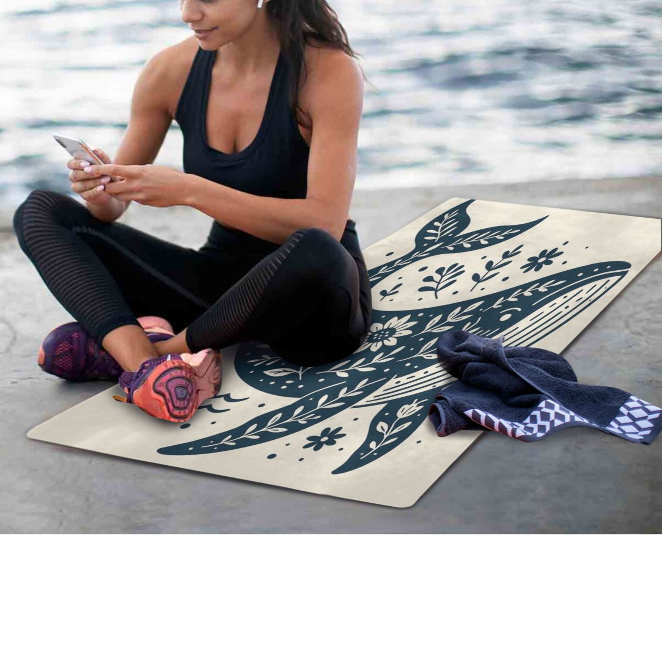 BZSMCE Yoga Mat Women Fitness Mat Whale in Floral Harmony Pattern