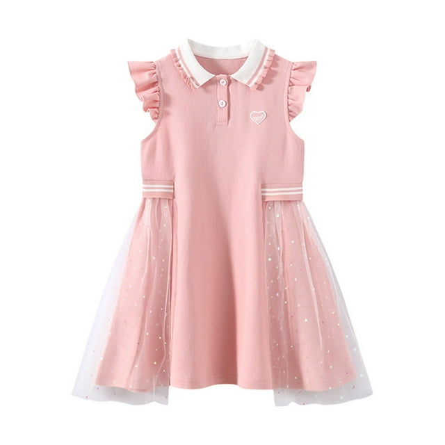 LOVZFMLL Jupe Princesse en Dentelle à Volants à Manches Courtes pour Filles Été Col Rond Broderie Nœud