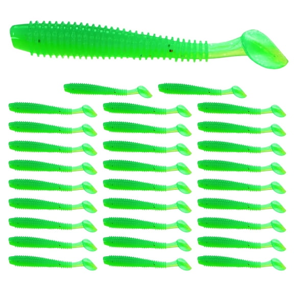 Uxcell 2.17"  Soft Fishing Lures [30-Pack] - Paddle Tail Swim Bait - Grass Green & Durable ABS Plastic