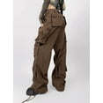 thumbnail image 6 of Arvbitana Women's Loose Cargo Pants Solid Color Low Waist Zipper Ruched Parachute Pants Wide Leg Long Trousers with Pockets Streetwear, 6 of 6